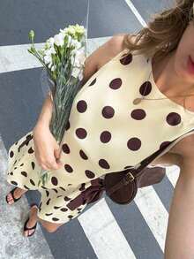 Vestido coreano de mujer con estampado de lunares, lazo y tirantes versátil y de moda - Multicolor - Ver 8