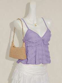 Blusa de tirantes de mujer con volantes de tela texturizada de unicolor para el verano y vacaciones - Púrpura malva - Ver 6