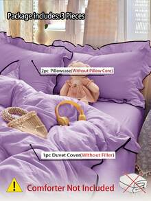 3 piezas Juego de ropa de cama de gasa con volantes (1*Funda nórdica + 2*Fundas de almohada), Suave y cómodo, Adecuado para dormitorio, Gran regalo - Lila Púrpura - Ver 10