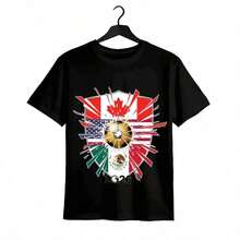 Tops para mujer Casual de Algodón Negro de Manga Corta y Cuello Redondo para Mujer con Estampado de la Bandera de la Copa Mundial 2026, Ropa de Verano para Mujer, Ropa de Vacaciones para Mujer, Blusas para Mujer, Blusas de Verano, Conjuntos de Verano, Ropa de Verano, Regalos de Pascua - Negro - Ver 1