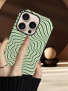 1pc Artistic Visual Illusion Wave Pattern Shock-Proof Dust-Proof Handcrafted Soft Shell Phone Case Suitable For Apple 17 Pro Max/16 Pro Max/16 Plus/13 Pro Max/14 Pro Max 13 14 11 12 Pro 11/15 Pro, Galaxy S24 Ultra, With Speaker Hole Design, Suitable As Holiday Gift - Green - View 6