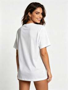 Tops para mujerUna Chaqueta deportiva y holgada para adolescentes, con estampados de baloncesto y Game Day, adornos de corazones y un diseño relajado de manga corta.Perfecto para reuniones con amigos, uso casual y ocasiones informales del día a día. - Blanco - Ver 8