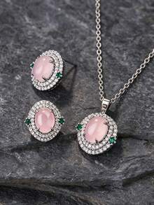 1 Set Luxury Elegant Artificial Zirconia Necklace And Earrings Jewelry Set, Suitable For Women's Daily Wear - Silver - View 1