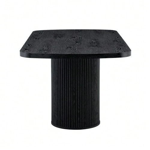 Modern Oval Dining Table With Fluted Central Leg, High Quality MDF Top With Wood Look, In Wabi-Sabi And Mid-Century Style For The Kitchen. - Black - View 1