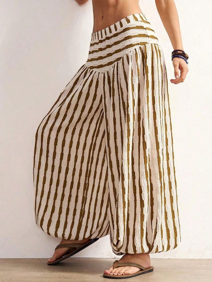 BohoFeels Pantalones holgados de linterna a rayas casuales para mujer - Multicolor - Ver 1