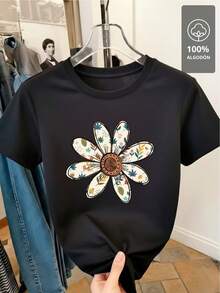 Camiseta 100% con Mandala Floral Multicolor - Negro - Ver 4