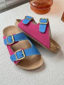 Kids Sport Sandals | Adjustable Double Buckle Flats | Soft Casual Footwear - Blue - View 5