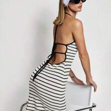 Women's Casual Long Dress, Minimalistic Fashion, Suitable For Daily Wear - Blanco y Negro - Ver 1