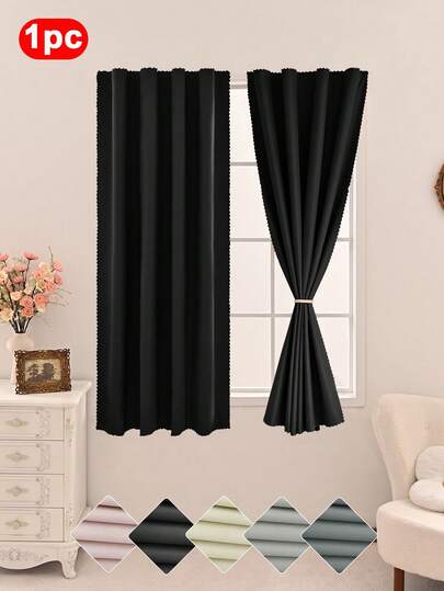 1pc Spring Polyester Solid Color Blackout Curtain, Thin, Lightweight, Hook And Loop Fixation, 100% Polyester Blackout & Sun-Shading, Classic Minimalist Design, Suitable For Bedroom, Living Room, Study And Other Windows Decoration, Room Decor