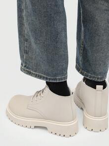 Men's Fashion Round Toe High-Top Boots, Thick Sole Anti-Slip Work Boots, Retro Ankle Boots For Men, Outdoor Wear In Winter, Plus Size - White - View 3