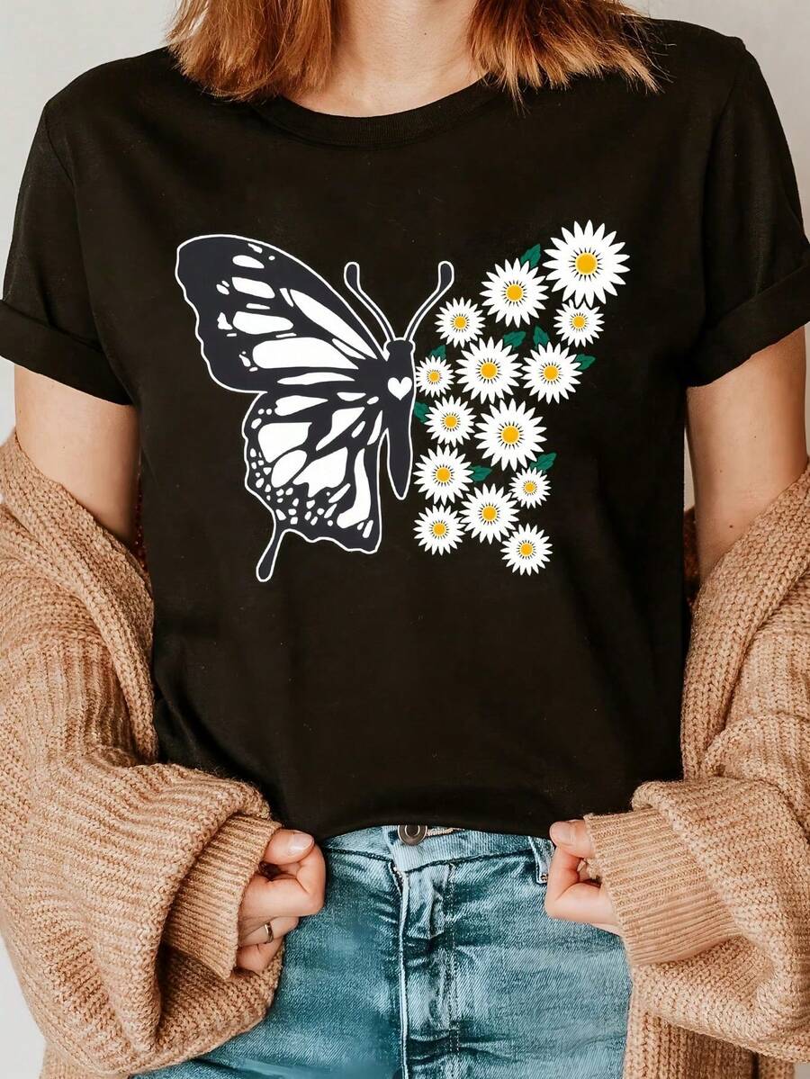 2026 New Arrival Spring Casual Travel Exclusive Pattern Short Sleeve Round Neck T-Shirt Summer Style - Negro - Ver 1
