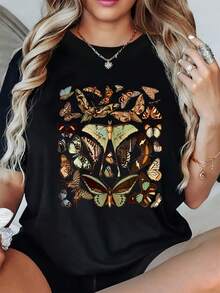 1pc Women's Plus Size T-Shirt And Uste Hoado Maosas Print - Colorful And Vibrant Maosas Graphic, Soft Fabric, Short Sleeve With Round Neck, Comfortable Casual Top For All Seasons From Spring To Summer, Lightweight Casual Short Sleeve T-Shirt For Women For Daily Wear (Uste Hoado Pl - 黑色 - 查看 1