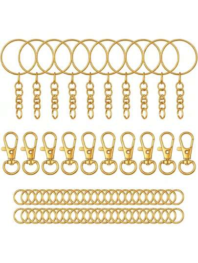 70pcs Keychain Making Supplies Kit - 10pcs Swivel Clasps, 10pcs Key Rings, 50pcs Split Rings, DIY Keychain Craft Tools (Gold/Silver)