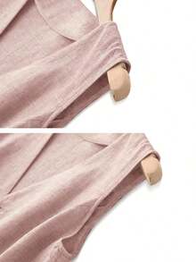 Chaleco de lino casual para mujer, estilo corto para primavera y verano - Rosa vieja - Ver 5
