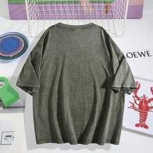Letter Print T-Shirts For Women, Oversized Graphic Tees For Women And Teens, Y2k Short Sleeve Floral Print Graphic Tees, Aesthetic Summer T-Shirts, Cute And Preppy Women's Clothing For Vacation, Days Off, Everyday Casual Fashion And Versatility. - 橄欖綠 - 查看 3