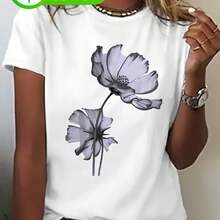 Camiseta Blanca para Mujer - Camiseta básica suave para uso diario, con delicado estampado floral y diseño de capa superpuesta semitransparente - Tela ligera y transpirable, corte holgado, manga corta, cuello redondo, estilo casual, adecuada para primavera, otoño y verano - Lavable a máquina, un básico de vestuario para todo el año. - Blanco - Ver 5