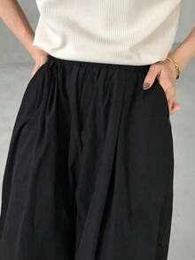 Pantalón ancho y suelto de pierna ancha y culotte negro para mujer, primavera - Negro - Ver 3