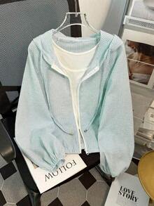 Chaqueta con capucha ligera y casual con cremallera para protección solar, adecuada para primavera y verano - Verde Oscuro - Ver 1
