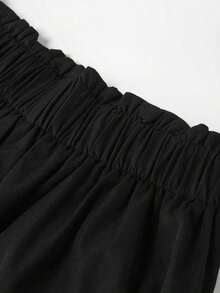 Pantalones anchos de mujer de cintura alta con pliegues y botones - Negro - Ver 4