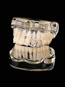 Hollow Open Vampire Fangs Upper Lower Full Set Teeth Grillz For Men Women, Rainbow Iridescent / Gold / Silver 3 Colors Hip Hop Gothic Rapper Dental Grills, Adjustable Non Permanent Party Mouth Jewelry Gift - View 8