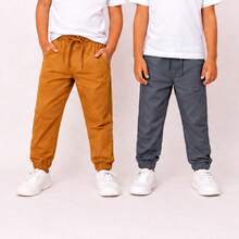 Boys' High-Quality Slim Fit Twill Pants - 焦糖 + 鉛 - 查看 2