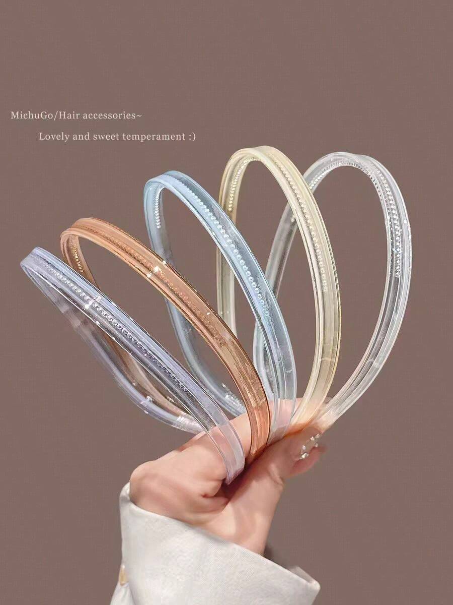 5/1PC Băng đô cài tóc đơn giản, mỏng, trong suốt, có răng cưa, chống trượt, kiểu dáng ôm sát đầu, dùng cho nữ, kẹp tóc, phụ kiện đội đầu - Nhiều màu - Xem 1
