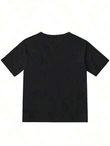 Camiseta de manga corta para mujer, casual, regular, blanca, con cuello redondo y estampado de letras, suave para el verano, 100% algodón. - Negro - Ver 3