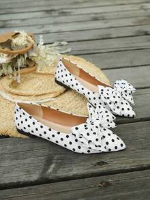 1 Par de Sapatos Femininos de Bico Fino com Decoração de Laço e Bolinhas, Forro Confortável, Slip-On Elegante e Versátil para Uso Diário e Passeios - Branco - Visão 8
