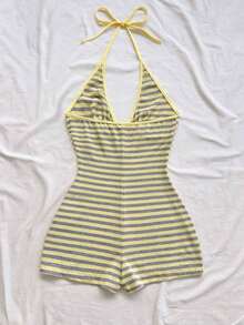 Nuevo mono mini con tirantes de punto multicolor a rayas, sin espalda, adecuado para otoño/invierno, Halloween, Año Nuevo, carnaval, fiesta, cita, té de la tarde, playa, como capa o prenda exterior - Multicolor 4 - Ver 2
