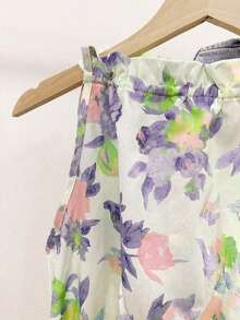 Blusa casual versátil de uso diario con estampado floral y pliegues para mujer - Verde - Ver 4