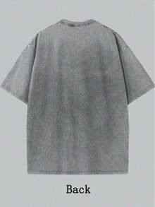 Washed Grey Short-Sleeved T-Shirt With A Loose Fit, Vintage Urban Style, Basic, Breathable And Comfortable For The Skin In Summer. - Grey - View 6