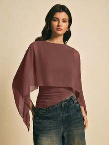 uello chal marrón para mujer, blusas elegantes para mujer, blusas casuales para mujer, apropiada para uso diario, salir, ir y venir en otoño/invierno, blusa de manga de murciélago, blusa marrón café, blusa marrón oscuro - Color caoba - Ver 7