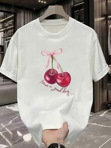 Camisetas de manga corta de talla grande, suaves y transpirables para mujer - Tops casuales de corte holgado para uso diario, camiseta de verano de manga corta para mujer con diseño elegante, corte ajustado, estampado de dibujos animados, camiseta de manga corta pura, camiseta básica, transpirable y cómoda. - Blanco - Ver 1