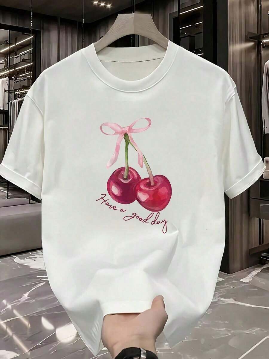 Camisetas de manga corta de talla grande, suaves y transpirables para mujer - Tops casuales de corte holgado para uso diario, camiseta de verano de manga corta para mujer con diseño elegante, corte ajustado, estampado de dibujos animados, camiseta de manga corta pura, camiseta básica, transpirable y cómoda. - Blanco - Ver 1