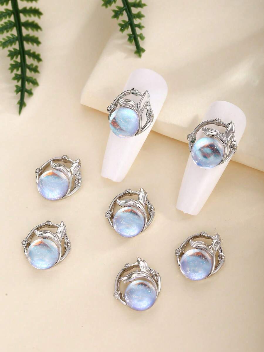 10 piezas Decoraciones de uñas de bola de cristal azul océano plateado, Decoración de metal DIY, Productos de manicura, Accesorios de arte de uñas, Suministros para uñas, Joyería para uñas, Gemas para uñas - Multicolor - Ver 1