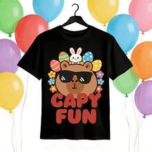 Tops para mujerAdorable de Algodón Blanca con Estampado de Huevos de Pascua de Capibara para Mujer, Casual, de Longitud Regular, Manga Corta, Cuello Redondo, Top de Verano, Ropa de Verano para Mujer, Ropa de Vacaciones para Mujer, Tops de Mujer, Tops de Verano, Conjuntos de Verano, Ropa de Verano, Regalos de Pascua - Negro - Ver 7