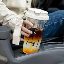 1pc/5pc 500ml Emotional Graduation Flocked Print Plastic Cup With Straw, Carrying Strap And Leak-Proof Lid, Gradient Color Iced Coffee Cup, With Crying Graduate Flocked Character Illustration, Suitable For Daily Use, Ideal Gift For Graduates, Students And Graduation Season - Multicolored Teardrop Graduation Cap - View 10