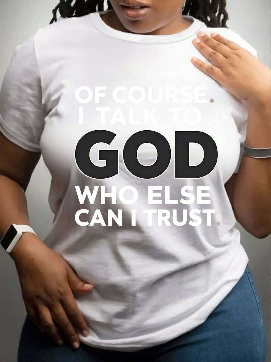 PremiumCamiseta estampada de moda casual para mujer, talla 0-8XL, capa base moderna, adecuada para salidas diarias, única, para usar en todas las estaciones, ajuste cómodo, camiseta de manga corta con múltiples opciones de color, camiseta divertida para mujer, regalo para vacaciones, estampado de letras - Camiseta divertida con cita religiosa para mujer - Estampado grande "Por supuesto, hablaré con Dios" - Camiseta suave para uso diario casual para mujer - Lavable a máquina y bonita. Nueva llegada - Blanco - Ver 1