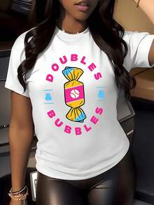 Colorful Candy With A Baseball In The Center Symbolizing Fun, Energy, And The Joy Of The Game. Bright Colors Evoke Youth And Enthusiasm. Comfortable, Modern, Casual Women's T-Shirt For Everyday Wear. - 白色 - 查看 1