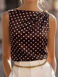 Blusa de satén sin mangas con pliegues para mujer - Café integral - Ver 9