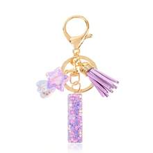 1 Pc Cute Purple Glitter Letter Keychain, Initial Resin Keyring With Tassel & Star Charm, Fashion Aesthetic Purse & Car Key Accessory - Purple - View 15