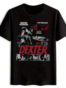 Camiseta de cuello redondo con estampado de "Dexter Morgan" en el frente, manga corta, estilo serie TV casual para hombre - Negro - Ver 9