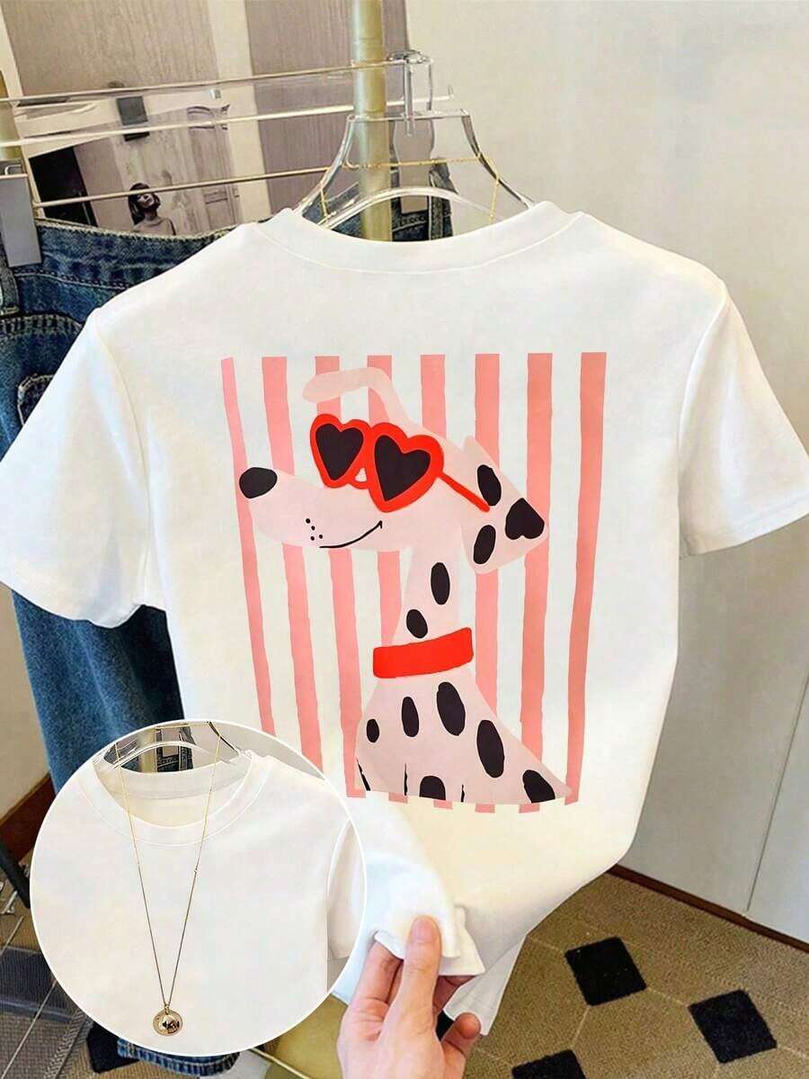 Camiseta de mujer, camiseta de manga corta con gráfico de estilo casual de calle, top de verano lindoPure-Cotton - Blanco 2 - Ver 1