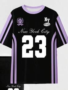 Conjunto de camiseta y pantalones cortos de ciclista con estampado gráfico de número 13 y eslogan, de moda casual para mujer - Multicolor 5 - Ver 4