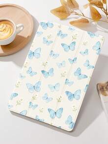 Blue Butterfly, Daisy Flower Pattern Tablet Protective Case, Tri-Fold Stand Protective Shell, Compatible With IPad 10.2" (A16) 11" 11th Gen 2025 8th/9th/10th Gen, Air 4th 10.9", Galaxy Tab S6 Lite 10.4", /, Anti-Drop, With Pen Slot, Support Sleep/Wake, Gift For Kids / Gift For Family - Multicolor - View 5