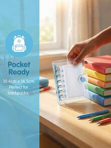 71pcs Mini Transparent PVC Binder Set, Cute Transparent Binder, Detachable Loose-Leaf Diary Notebook, 6-Ring Transparent Loose-Leaf Diary Notebook, Cute Snap Ring Binder, Cute Stationery, Back To School, Portable Pocket Diary Notebook, Ideal For Scrapbooking And Daily Recording - Blue and Pink Binder Set - View 7