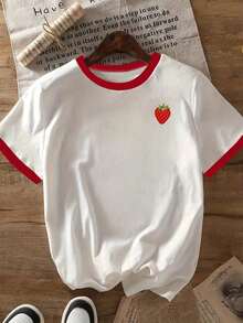 Loose-Fitting Short-Sleeved T-Shirt With Bow Print, Casual Spring/Summer Style, Red - Multicolor 7 - View 3