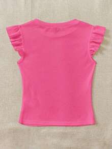 Set de 2 tops de camiseta de cuello redondo ajustados de tela acanalada en negro y rojo rosa, apropiados para verano con mangas con volantes, adecuados para salir - Multicolor 8 - Ver 8