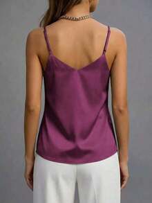 1 pieza Camiseta de satén sin mangas de verano para mujer, elegante top sin espalda de moda, adecuado para verano, citas por la noche, oficina, vacaciones, uso casual diario - Morado - Ver 2