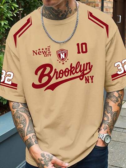  Camisa polo de verano casual de hombre FRACTYR, camiseta de manga corta con estampado de la ciudad de Nueva York Brooklyn, cuello redondo, corte holgado, ropa de calle
